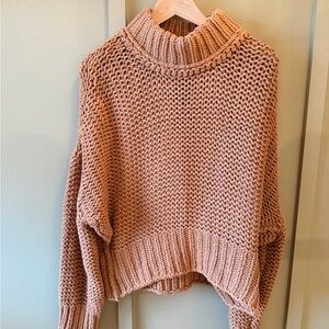 Free People Chunky Knit Turtleneck Sweater Size Large Tan